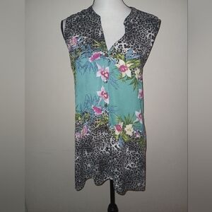 New Direction Floral and Leopard Print Sleeveless Top SZXL